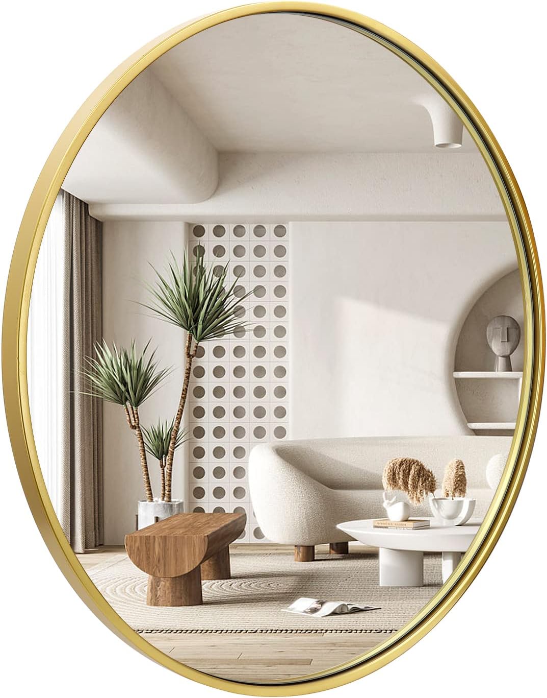 IPOUF 24 Inch Gold Round Wall Mirror, Metal Frame