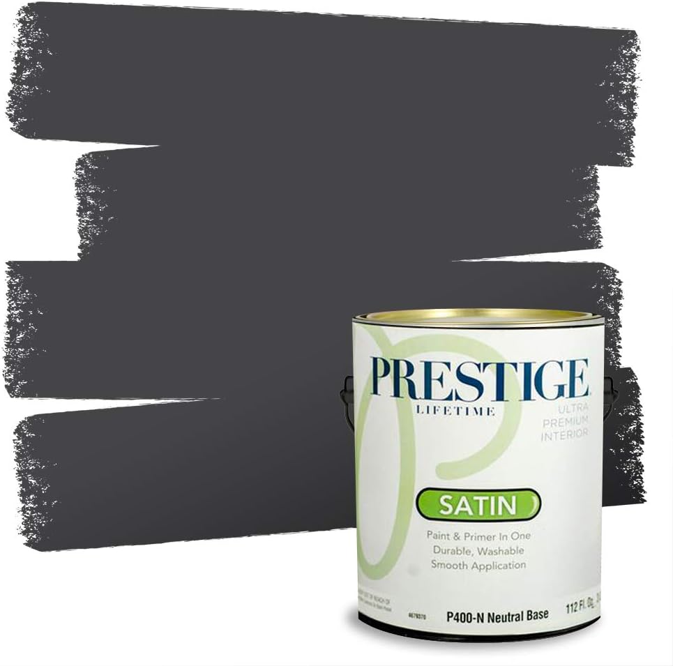 PRESTIGE Interior Paint and Primer in One, Penguin Black, Satin, 1 Gallon