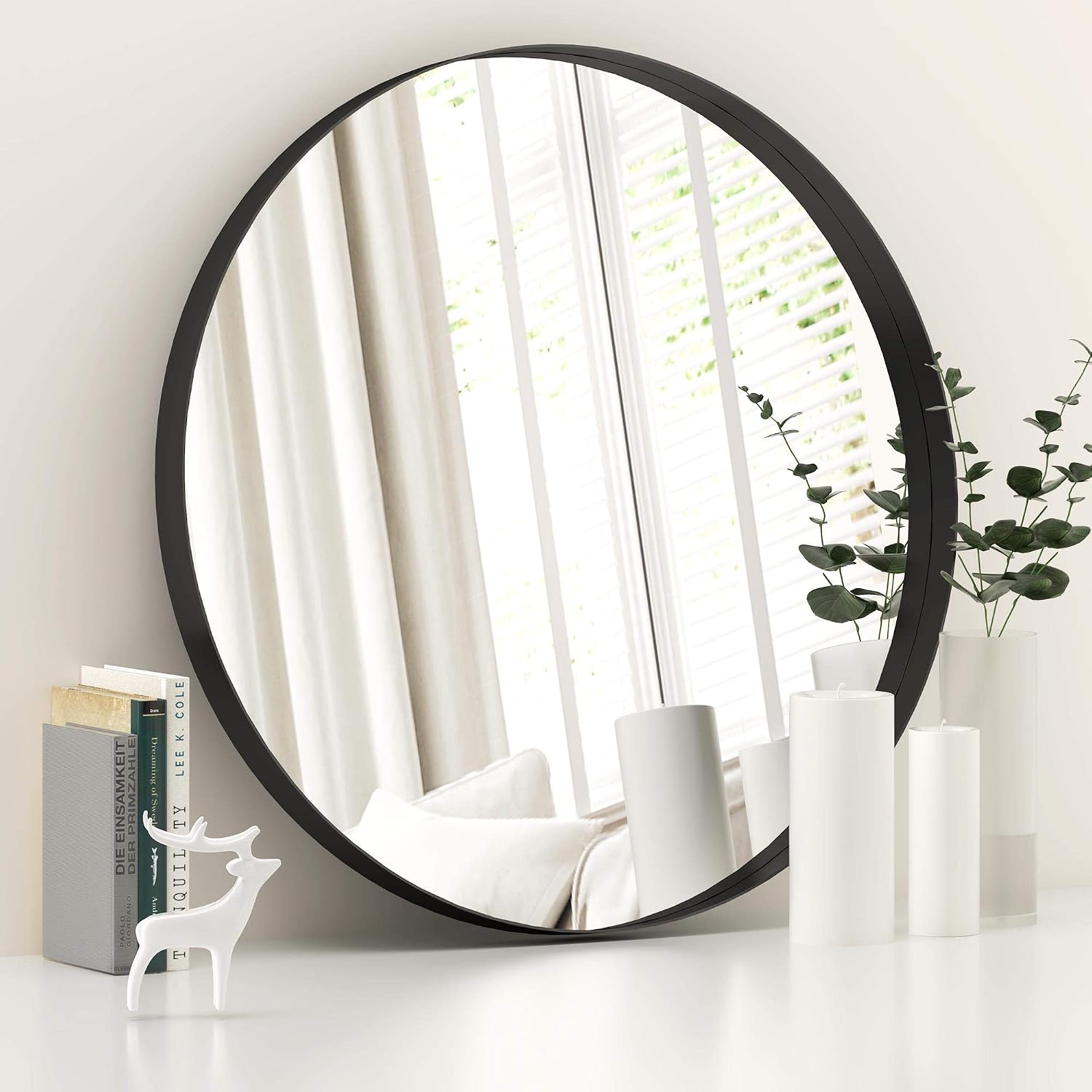 LYYYXGYP Black Round Wall Mirror for Bathroom 30x30 Inches Stainless Steel Metal Frame