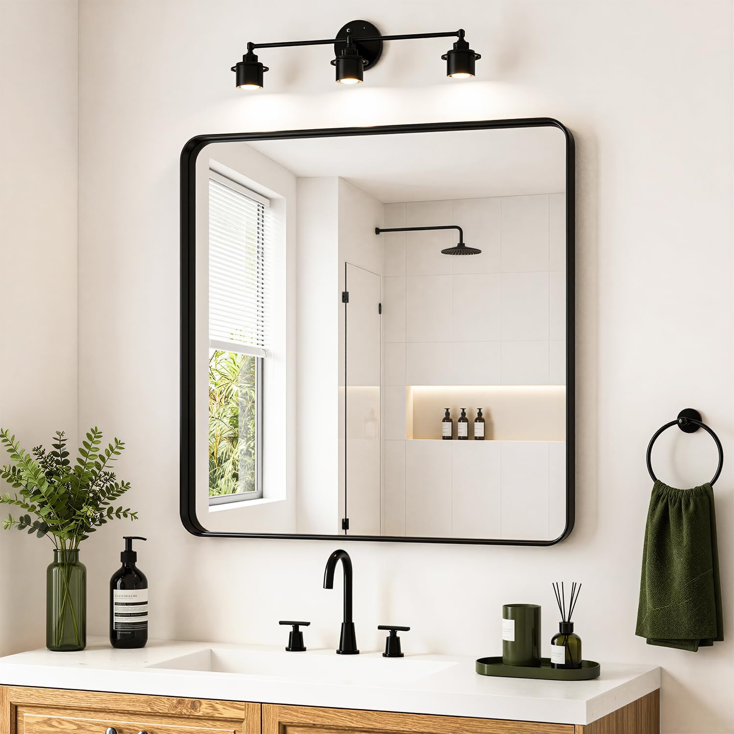 Koonmi 30x30 Inch Black Bathroom Mirror for Over Sink