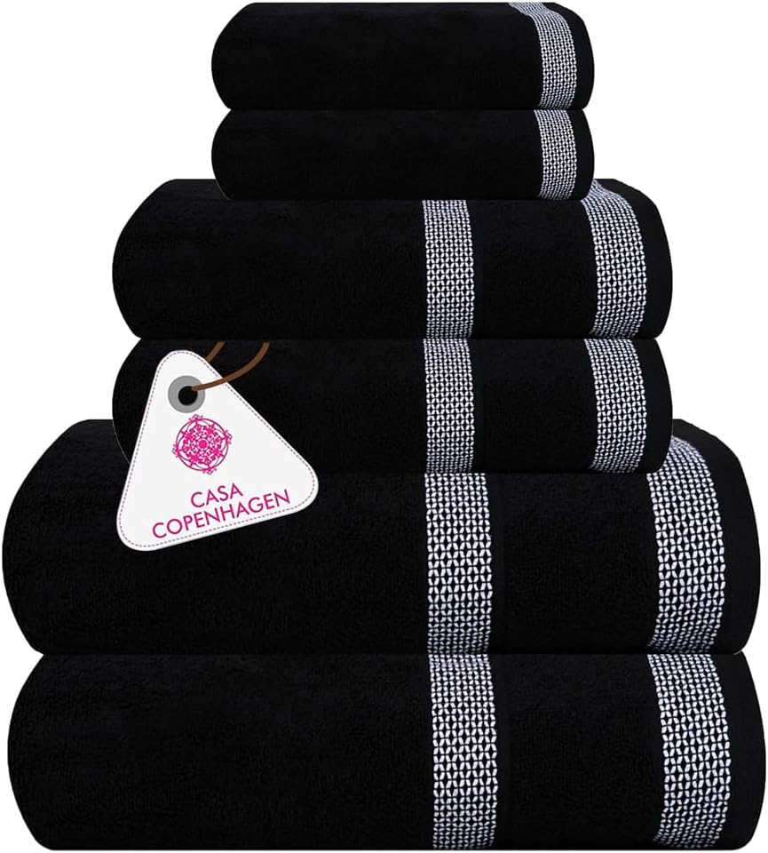 CASA COPENHAGEN Solitaire 6 Pieces Towel Set- Bright Black