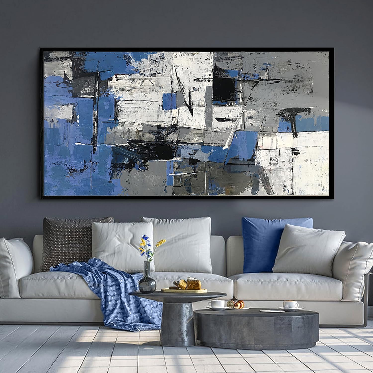 Blue Abstract Textured Canvas Wall Art, Large