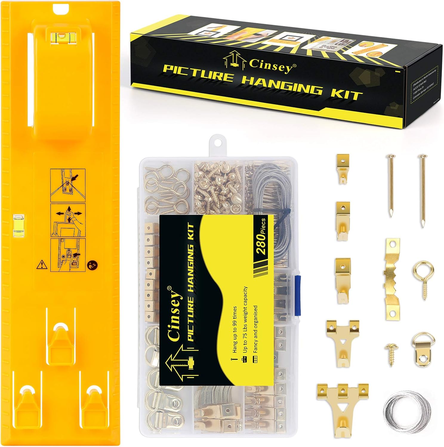 Picture Hanging Kit, Picture Frame Hanger Tool with Level Measuring Ruler