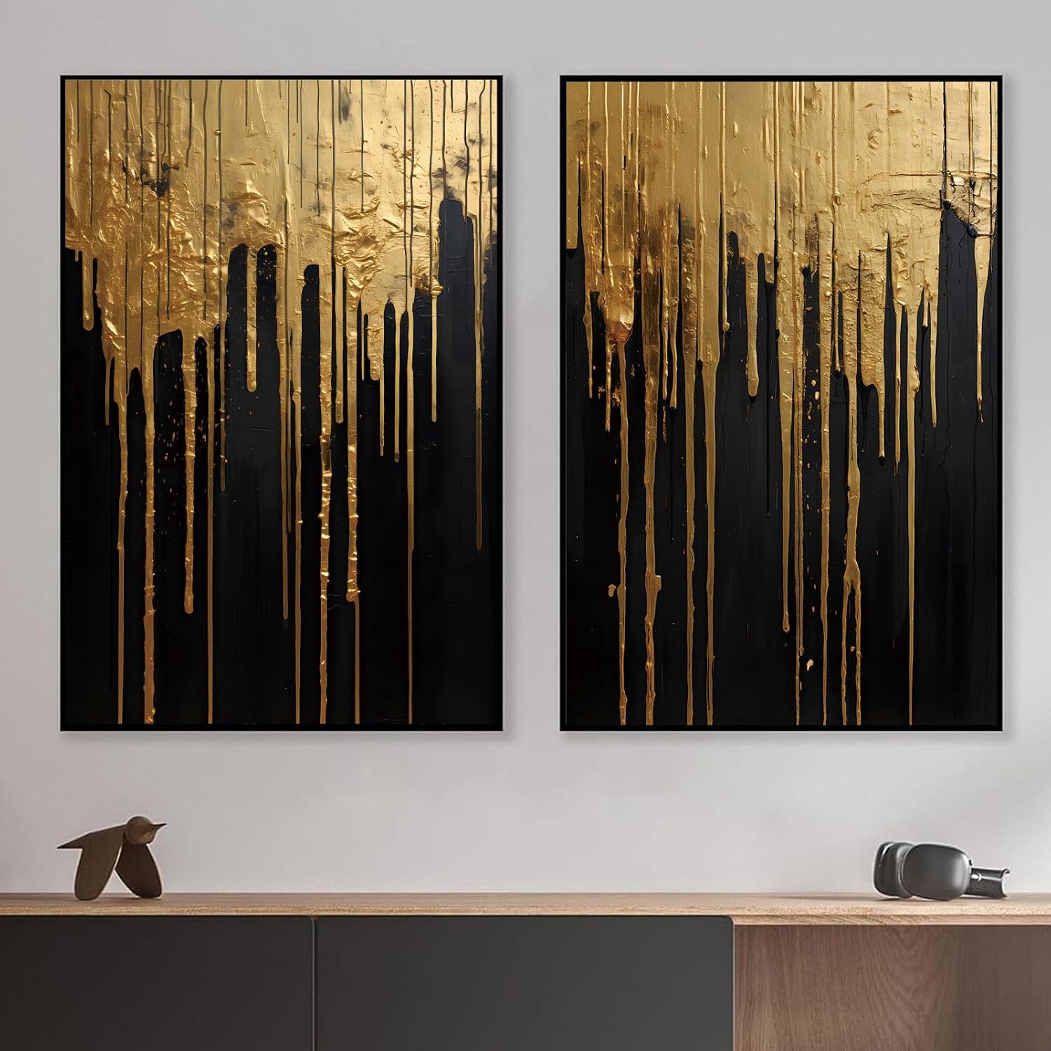 Tevenuktla Black and Gold Abstract Canvas Wall Art