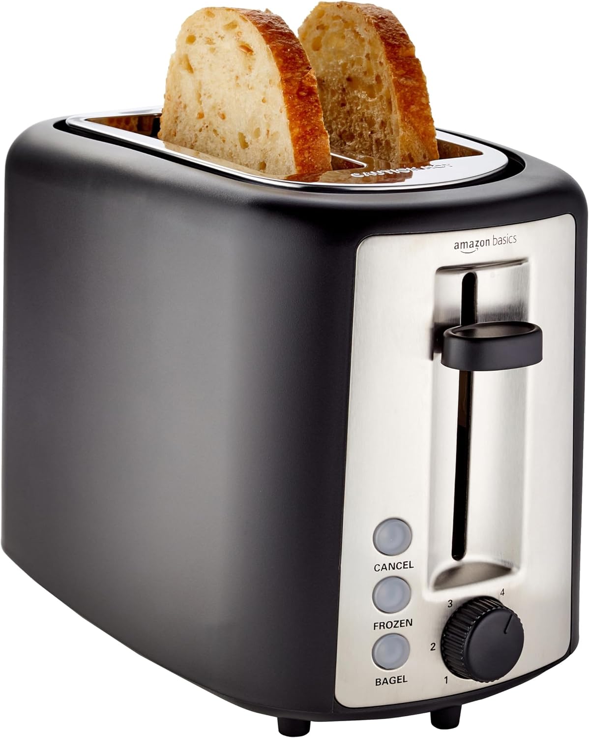 Amazon Basics 2 Slice Toaster, Extra Wide Slots for Bagels, 6 Browning Settings