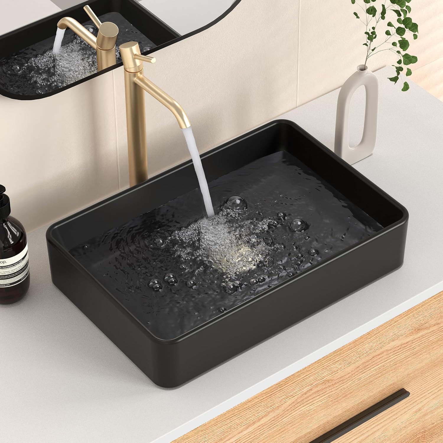 KES Matte Black 20 Inch Rectangular Vessel Sink