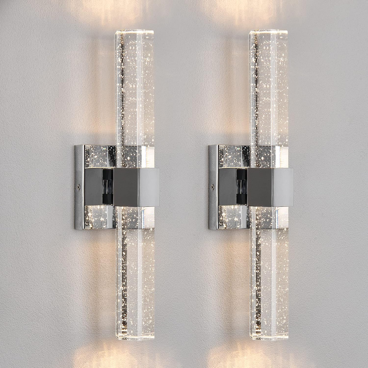 Epinl Crystal Chrome LED Wall Sconces, Dimmable, Set of Two