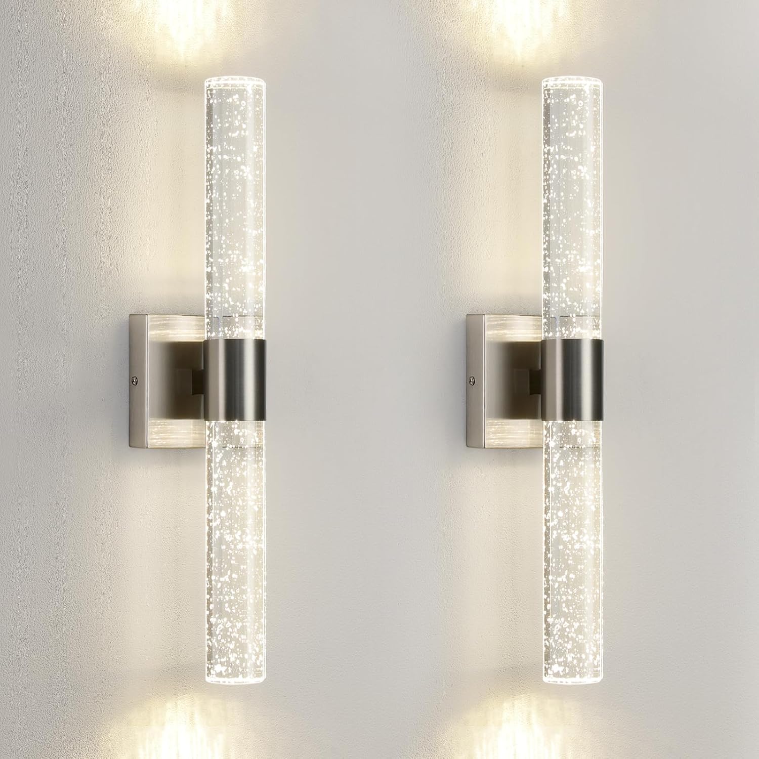 Modern Crystal LED Bathroom Wall Sconces, Dimmable, Set of Two