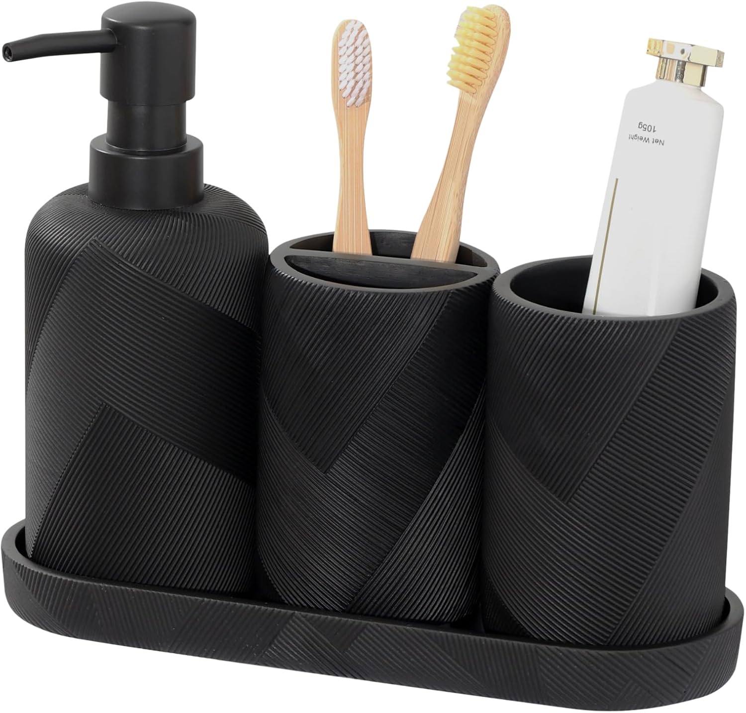Bathroom Accessories Set, Bathroom Organizer Countertop, Matte Black, 4 PCS