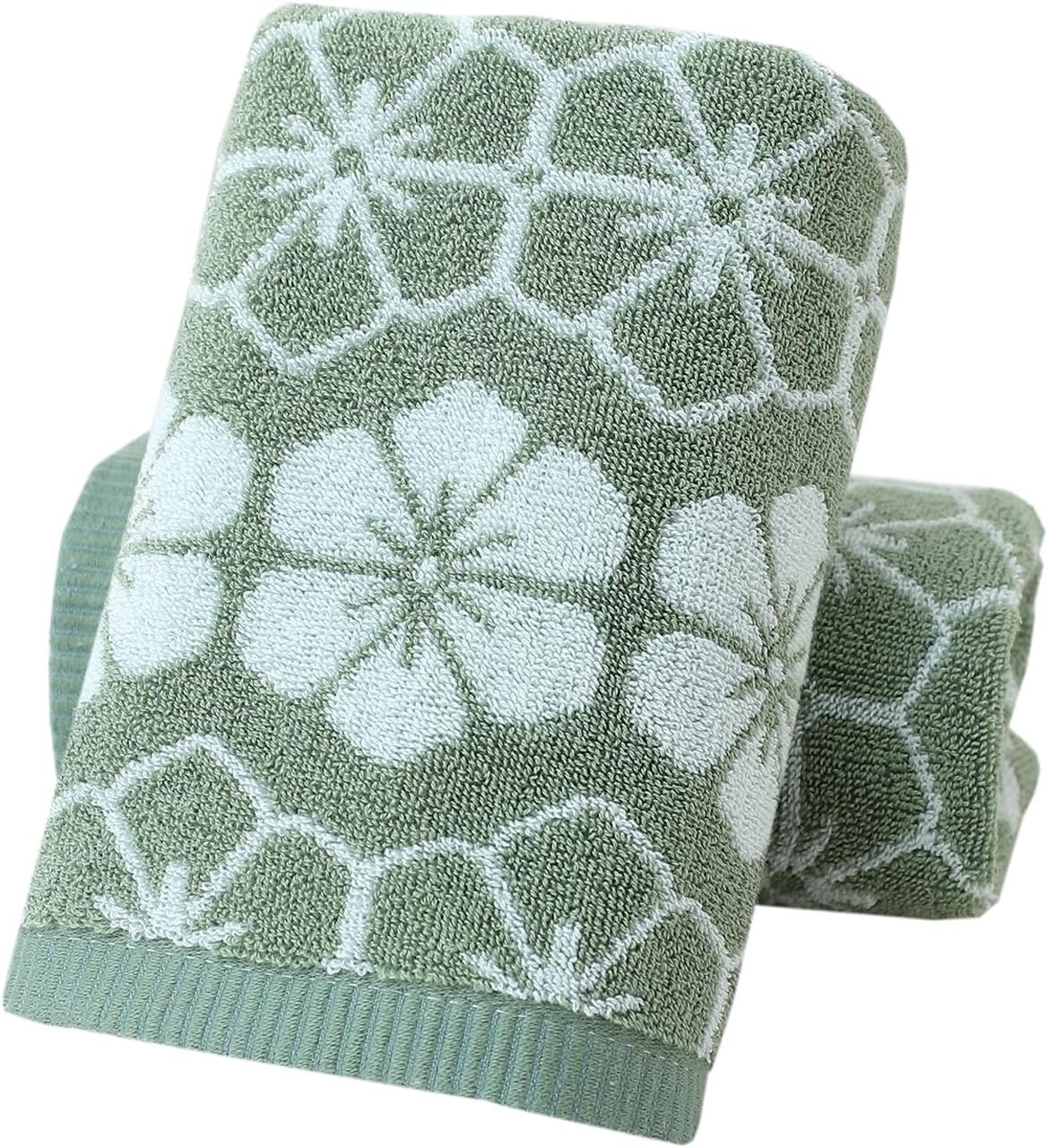 Pidada Floral Absorbent Hand Towels for Bathroom Set of 2, Green