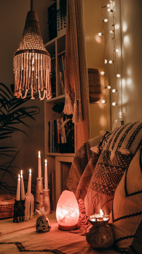 Warm layered lighting enhancing every room of the apartment
