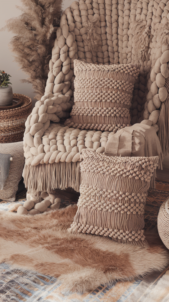 Layered texture creating a cohesive boho feel throughout the home