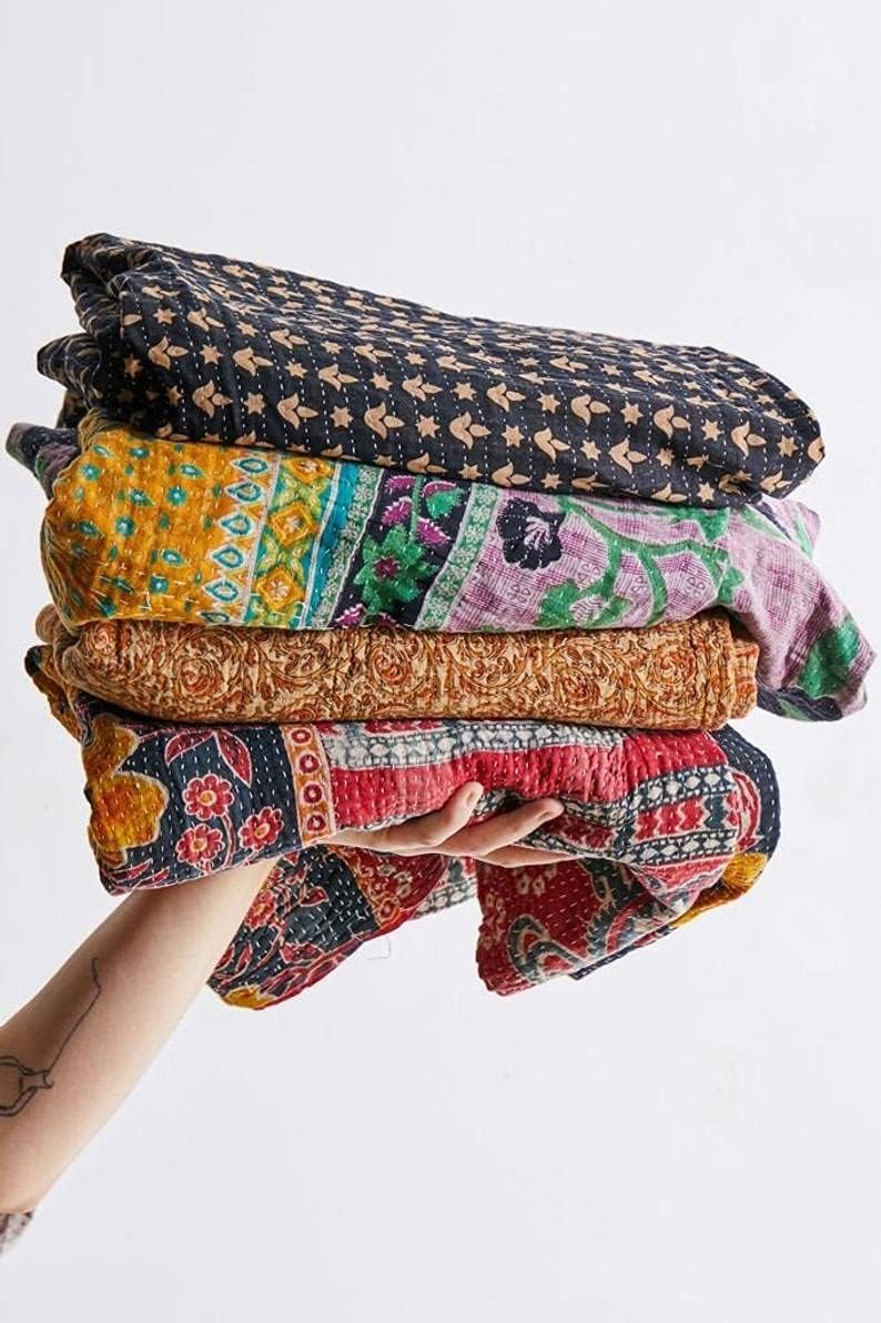 Royal Craft Handmade Indian Kantha Quilt Throw, Reversible Cotton