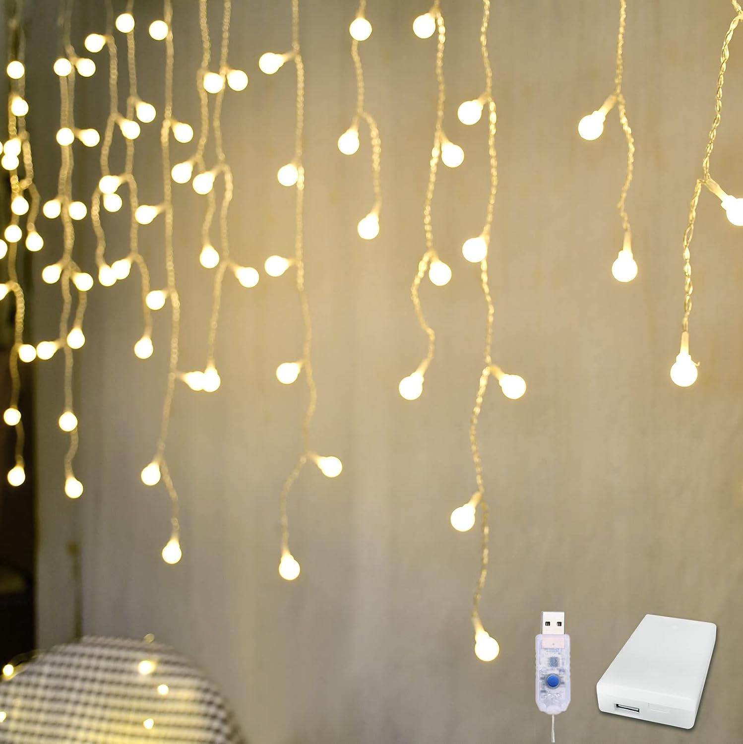 YOLIGHT Fairy Curtain Lights, 96 LED Globe Icicle, 13 ft