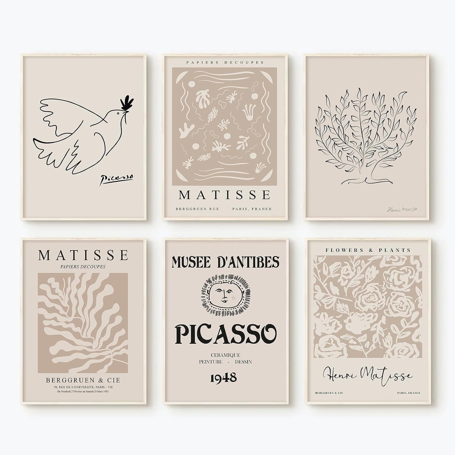 Matisse-Style Boho Neutral Wall Art Prints, Set of 6