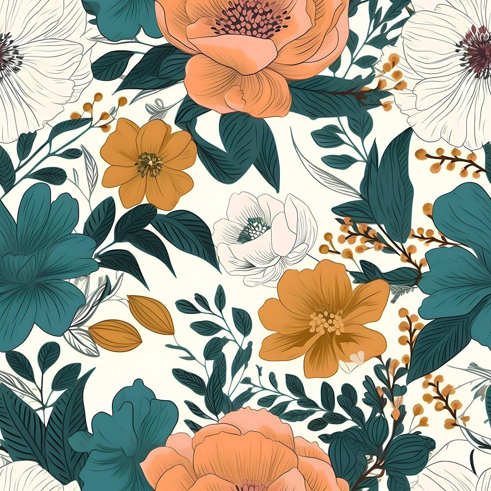 Vintage Teal Boho Floral Peel and Stick Wallpaper