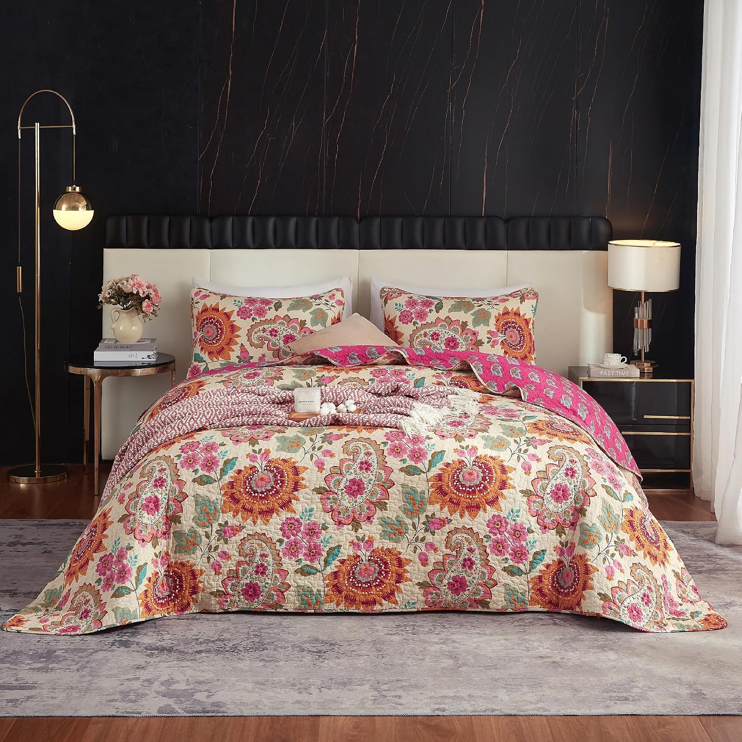 100% Cotton Boho Paisley Quilt Set, Queen