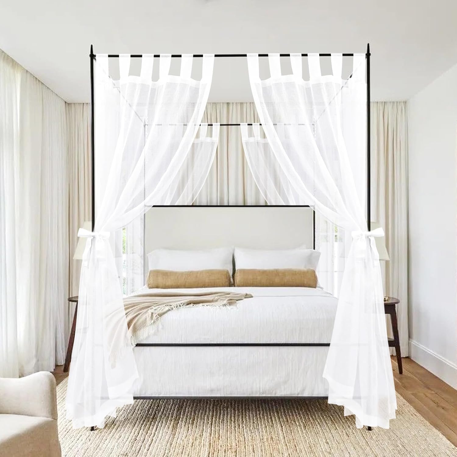 White Canopy Bed Curtains, 8 Panels