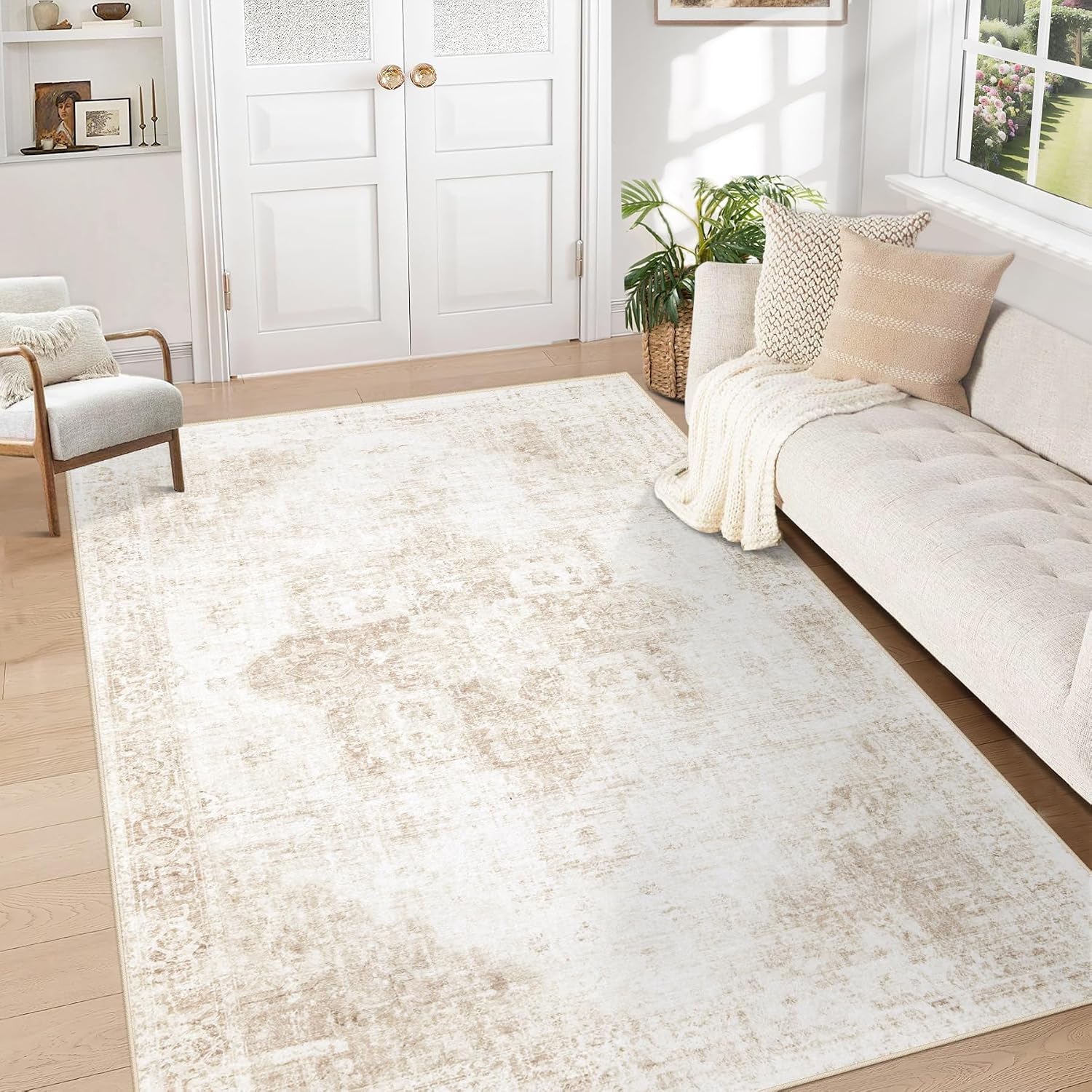Washable Vintage Boho Medallion Area Rug, 5x7