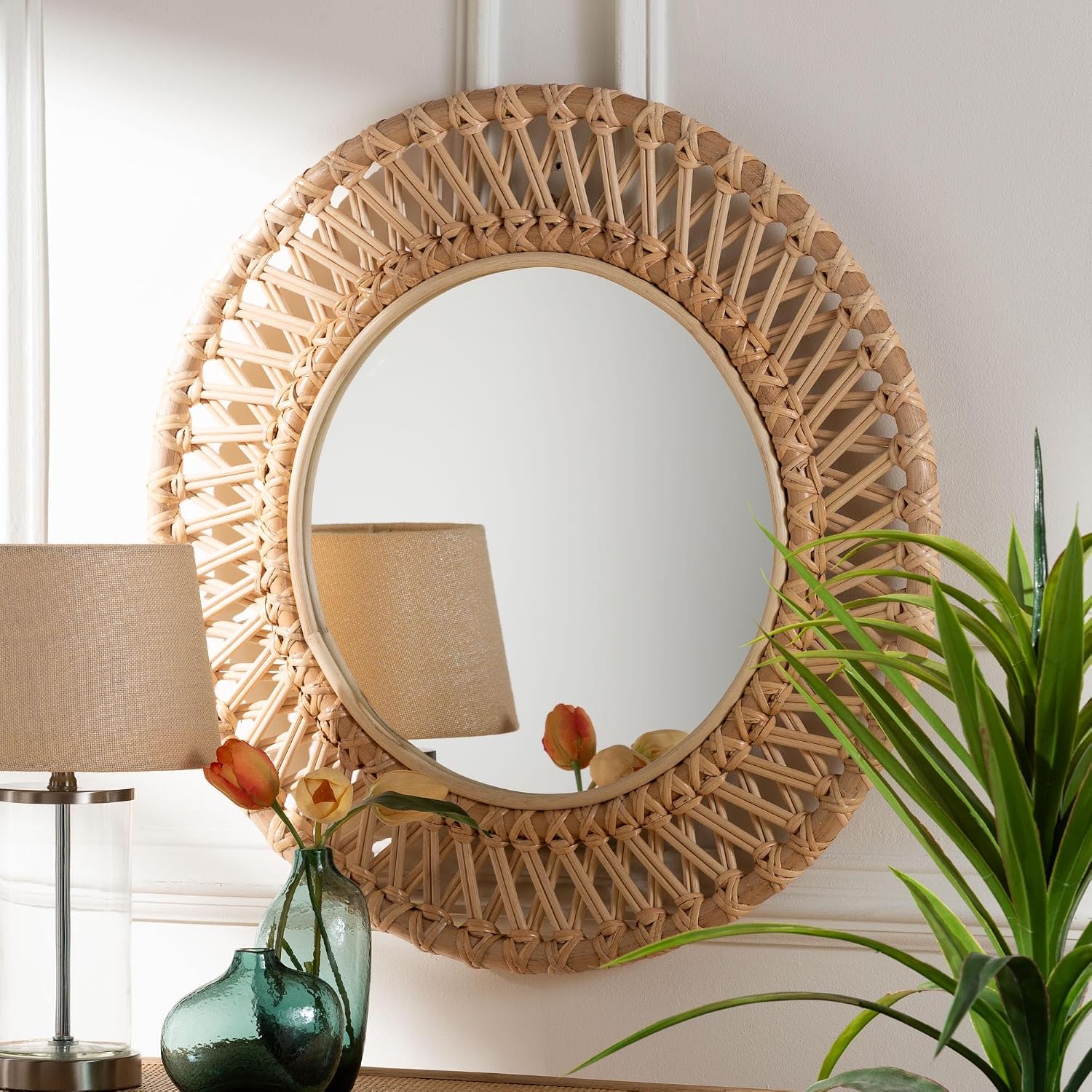 Bali & pari Burris Handwoven Rattan Round Wall Mirror