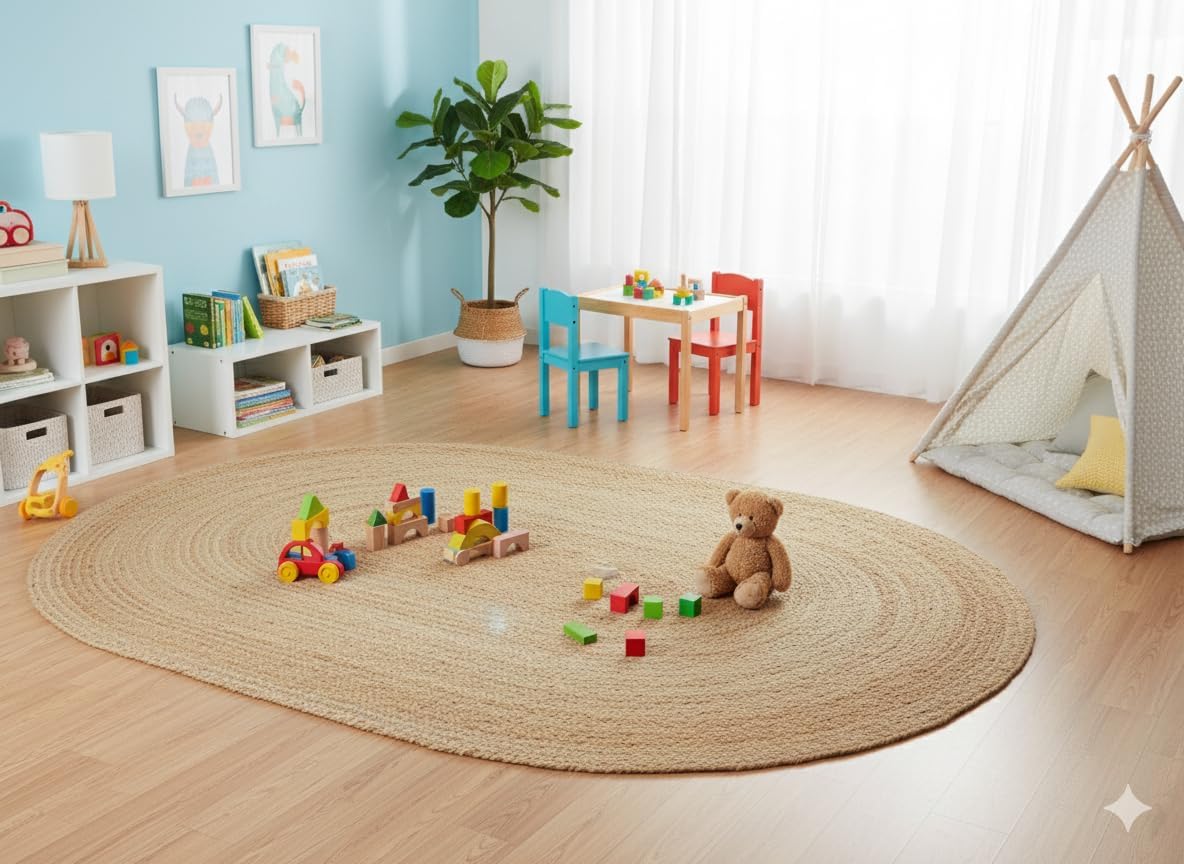 Craft Trade Reversible Oval Braided Jute Area Rug, Natural Fiber, 5x7 ft