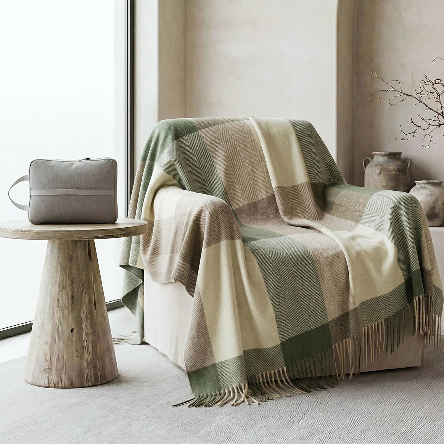 Soft Pure Wool Throw Blanket, Lightweight Warmth, 55