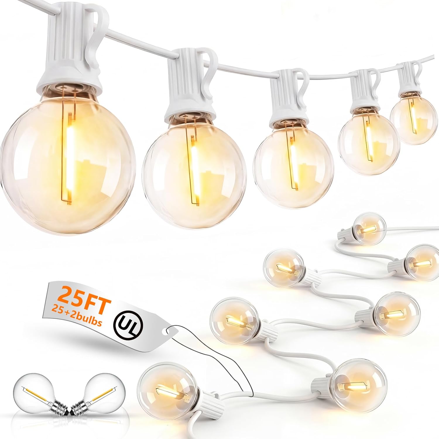 G40 LED Globe String Lights, 25 ft, 27 Shatterproof Bulbs