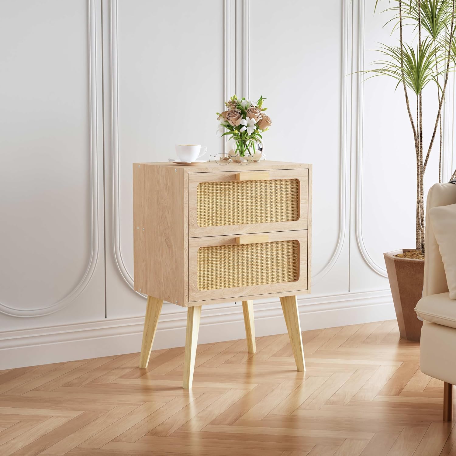 YAUKOMEL Natural Rattan Nightstand