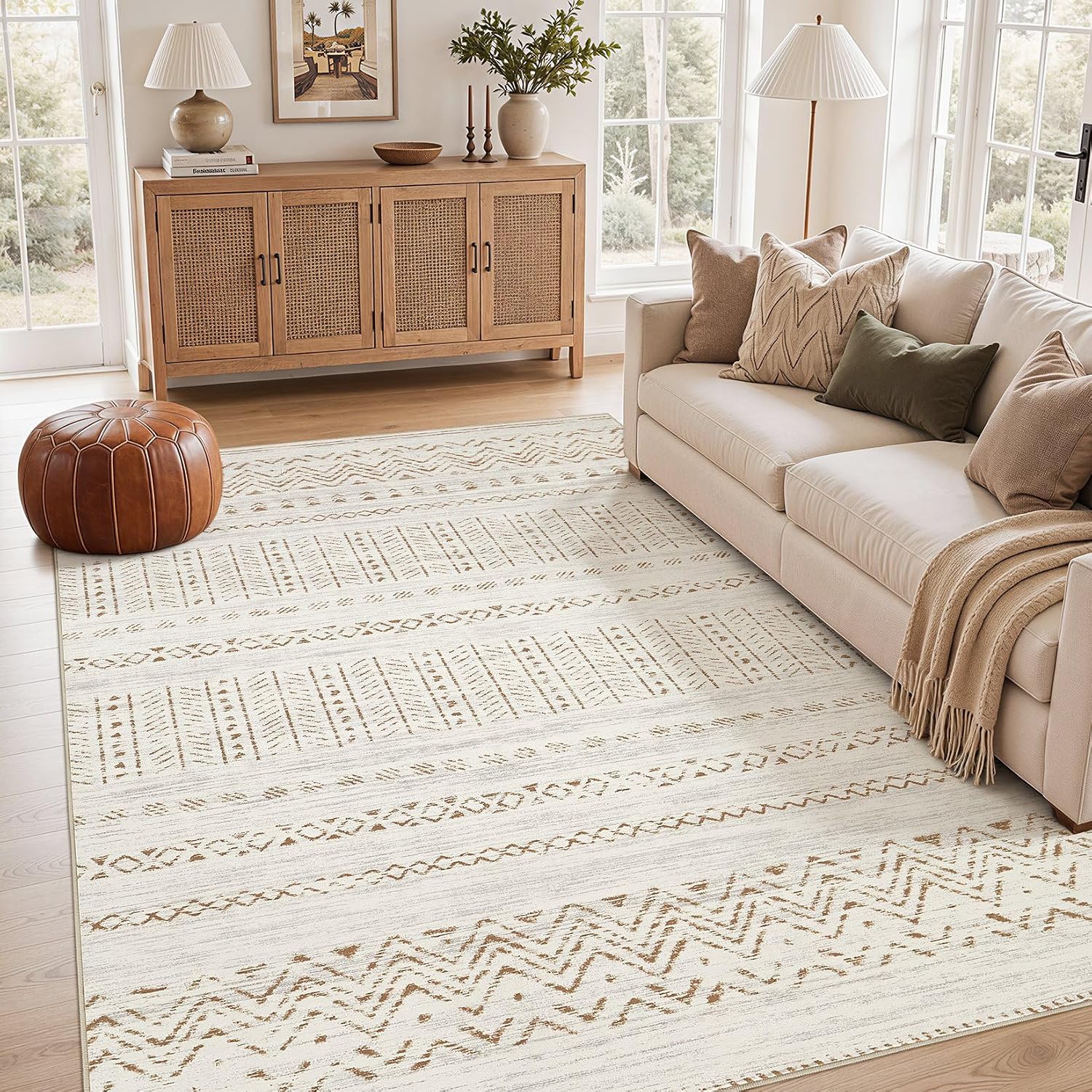cotiled Boho Moroccan Washable Area Rug, 5x7
