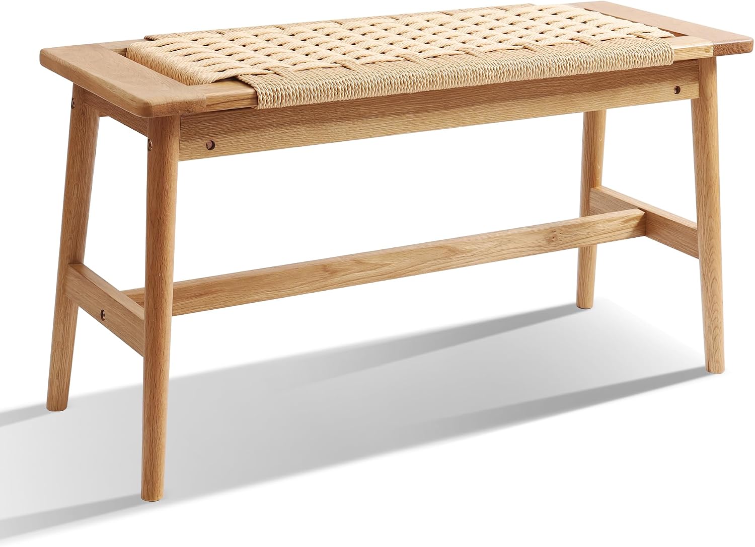 OGMILL Solid Oak Hand-Woven Bench, 33.5