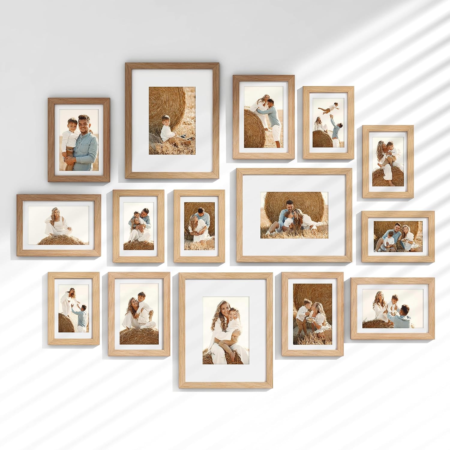 Venusmiles Gallery Wall Picture Frame Set, Oak, 15 Pack