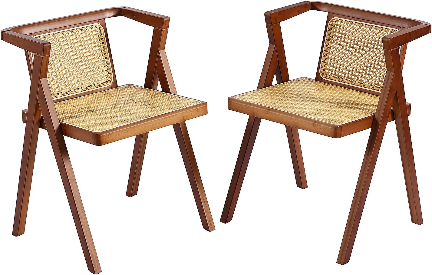 Furlide Mid-Century Rattan Cane Armchairs, Set of 2