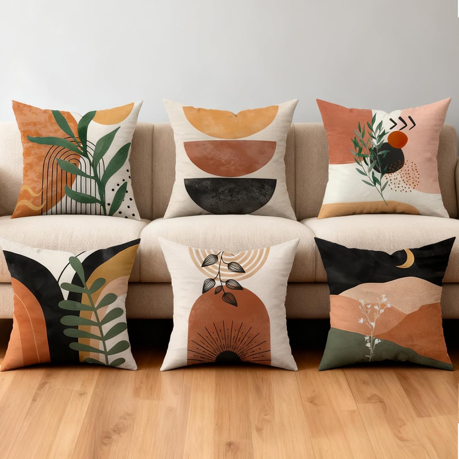 Boho Mid Century Modern Throw Pillow Covers Set of 6