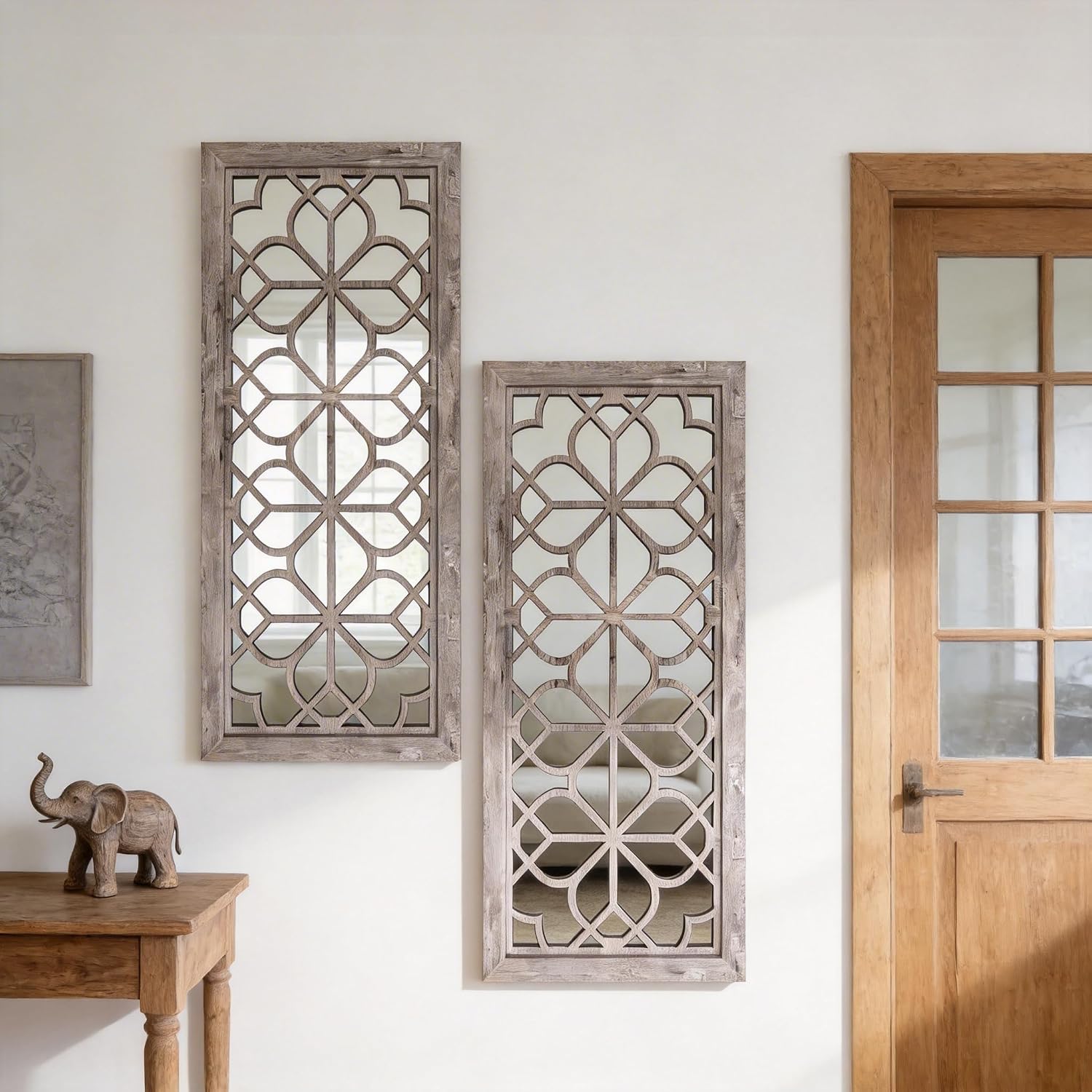 Carved Floral Wood Frame Wall Mirrors, 13 x 30, Set of 2