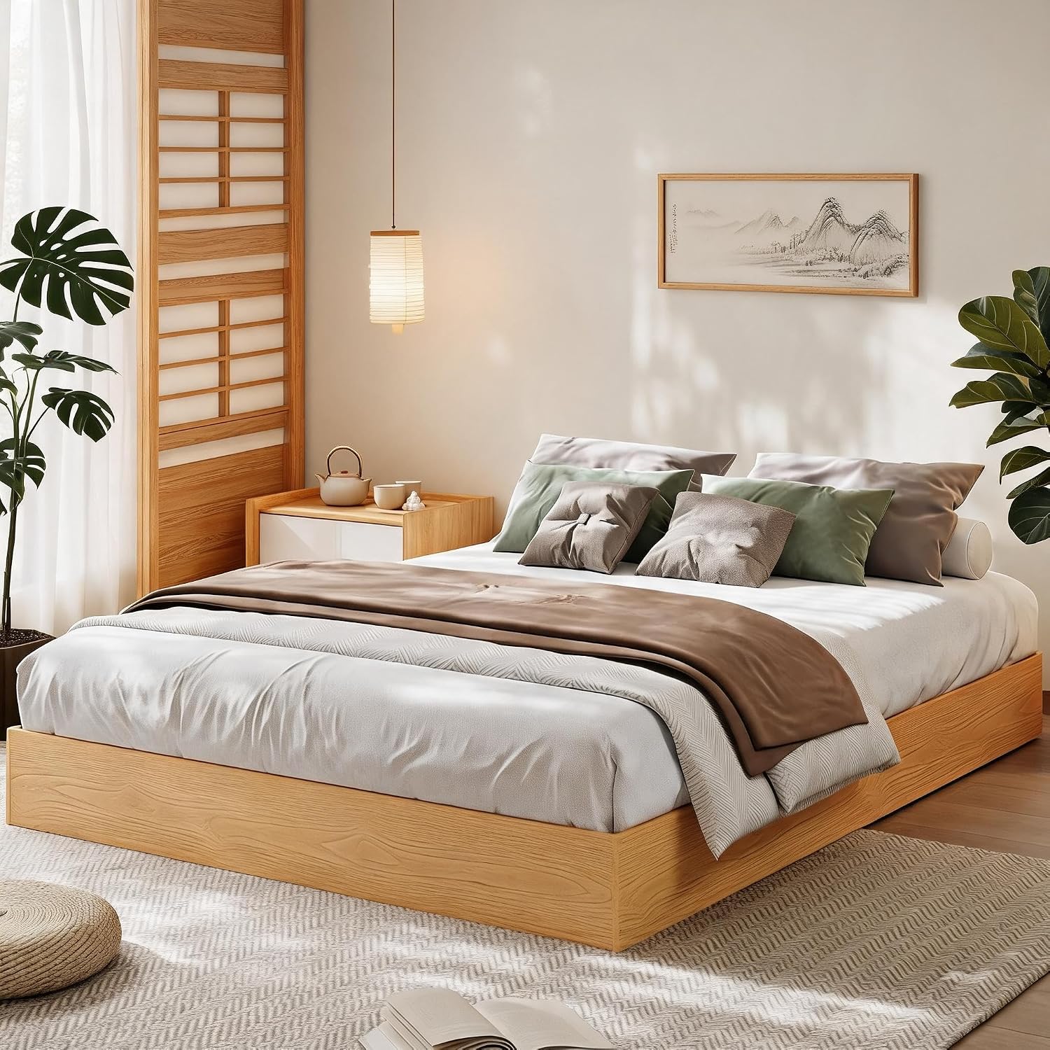 IDEALHOUSE Full Low-Profile Wood Platform Bed Frame