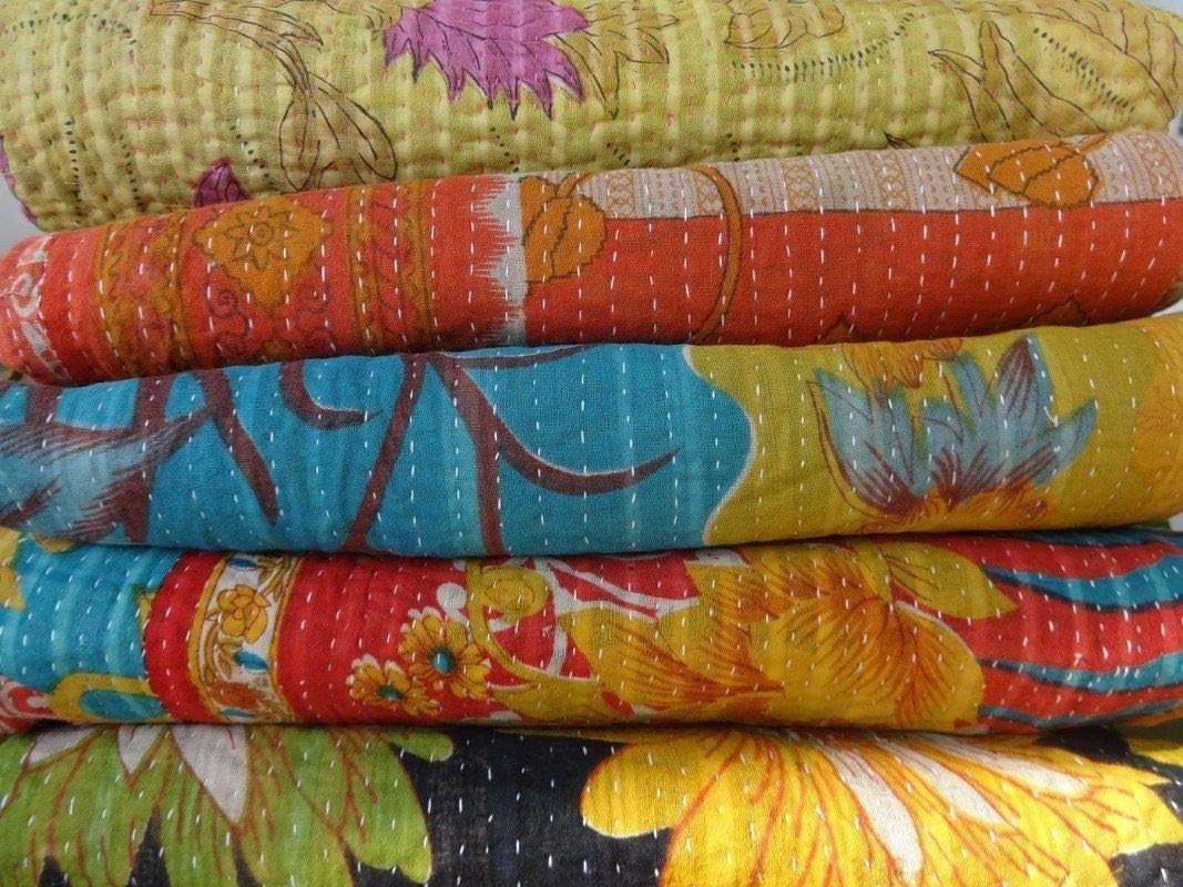 Vintage Tribal Kantha Quilt Throws, Mixed Lot of 5