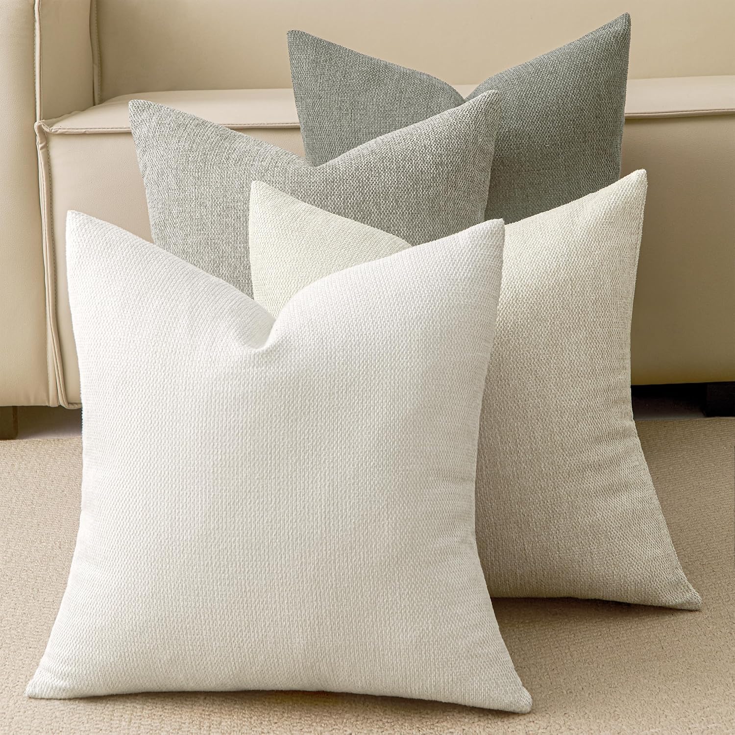 Natural Linen Look Throw Pillow Covers 18x18 Inch Set of 4