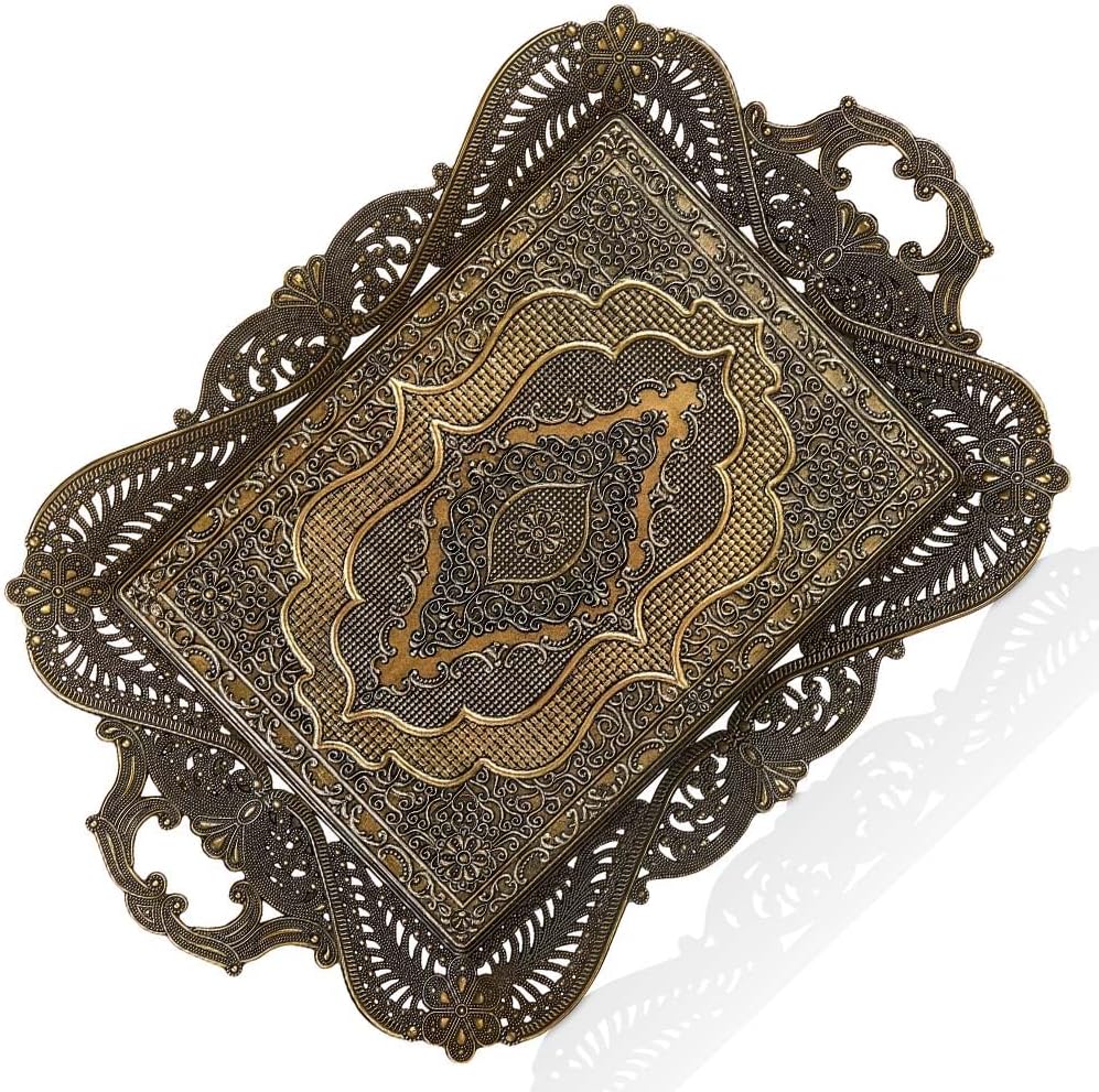Moroccan Antique-Style Serving Tray with Handles