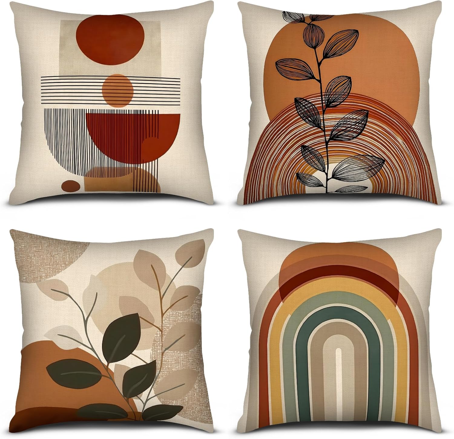 Boho Terracotta Throw Pillow Covers, 18x18, Set of 4