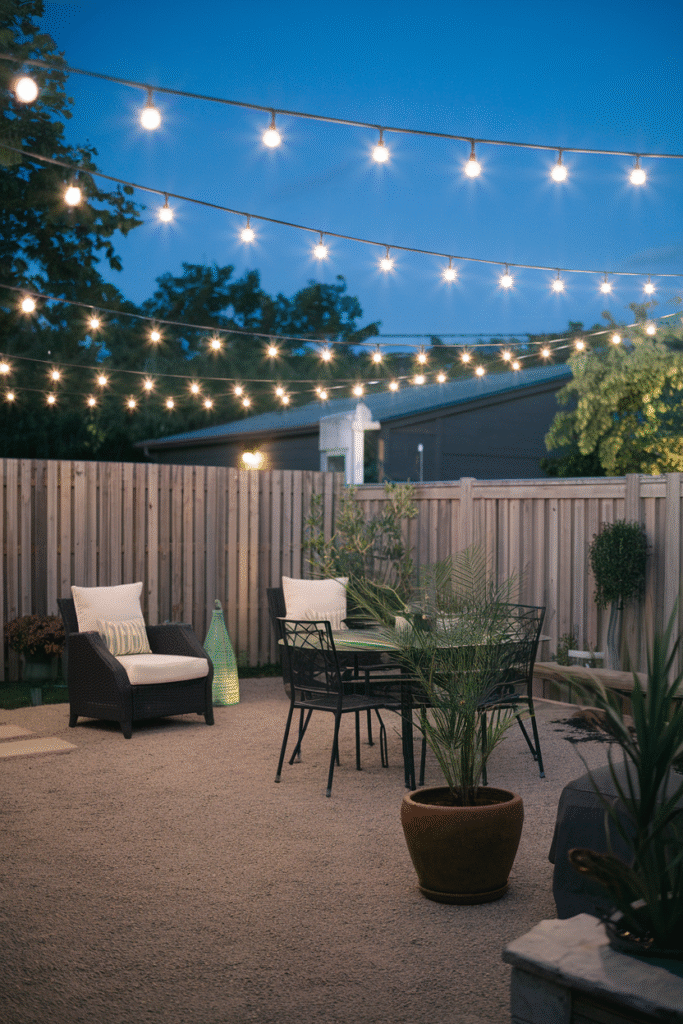 String lights adding instant ambiance to a backyard space