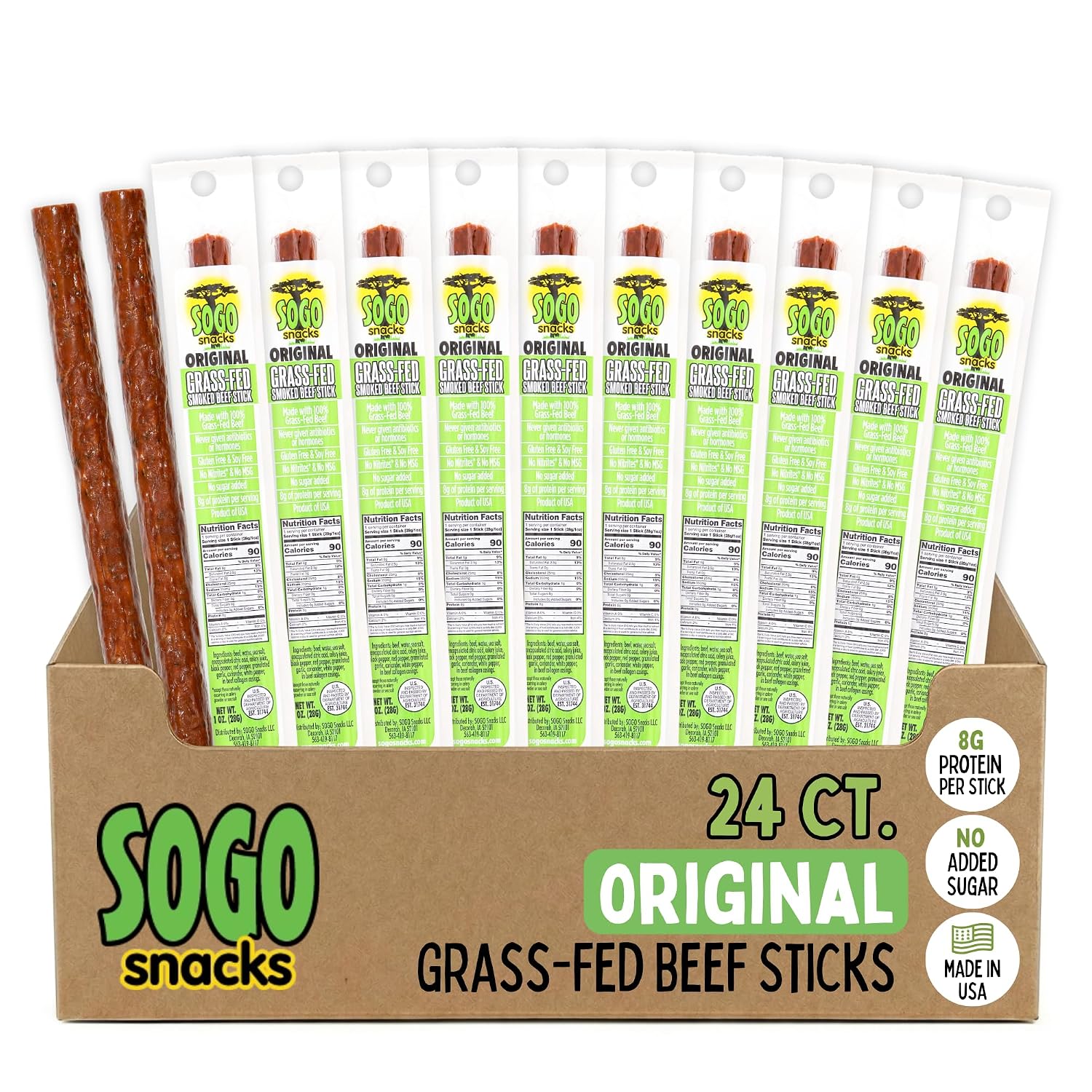 Sogo Original Grass-Fed Beef Sticks, No Sugar