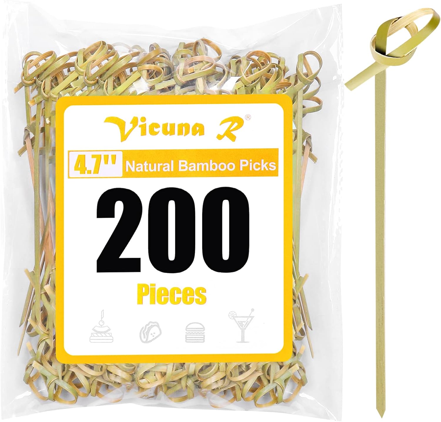 Bamboo Knot Cocktail Picks for Appetizers, 200 Pieces