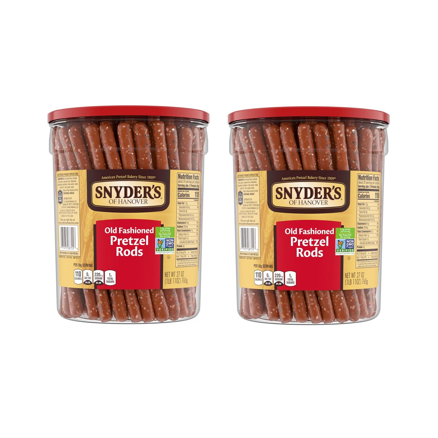 Snyder's of Hanover Old Fashioned Pretzel Rods, 27 oz, Pack of 2