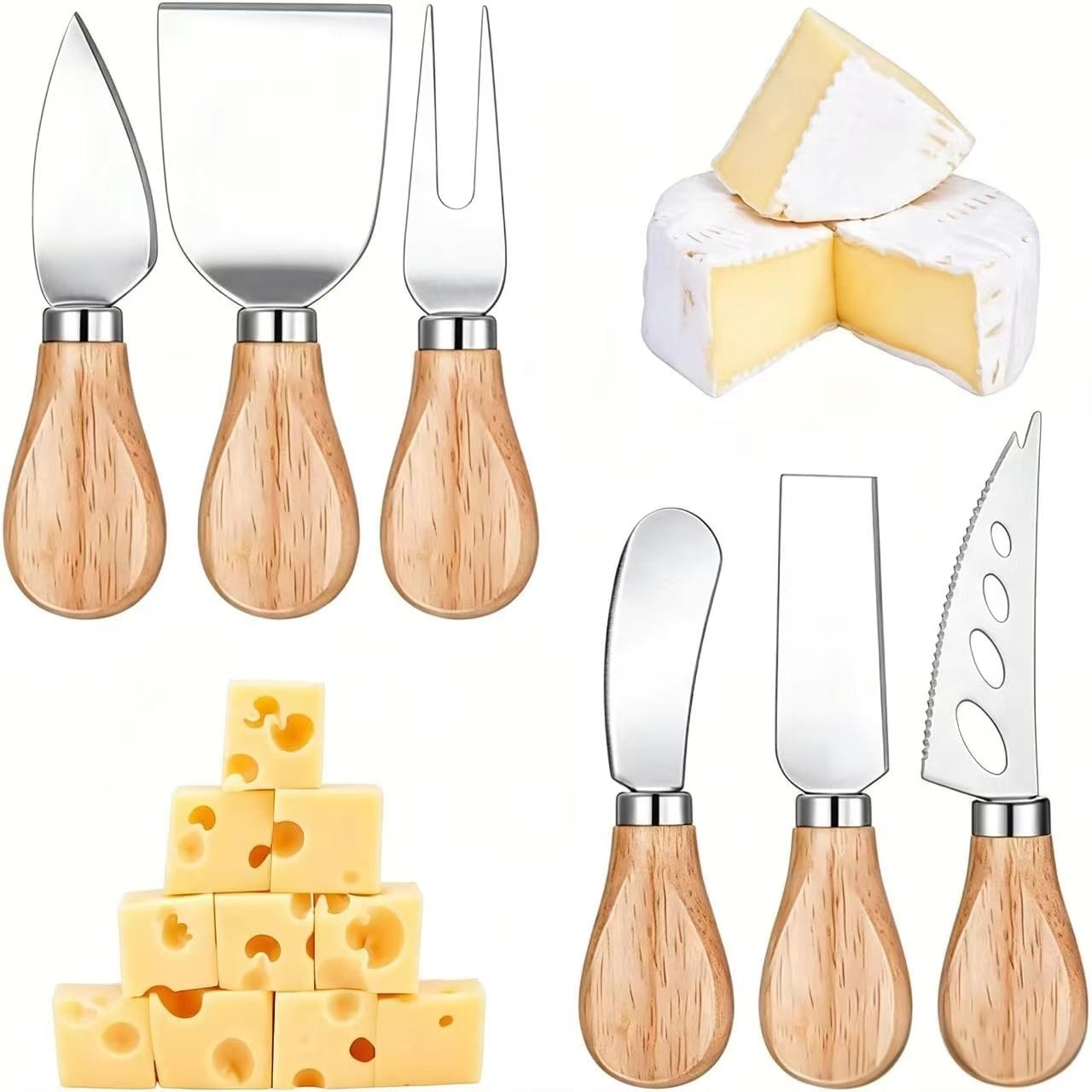 Mini Cheese Knives Set with Wooden Handles, 6 Pieces