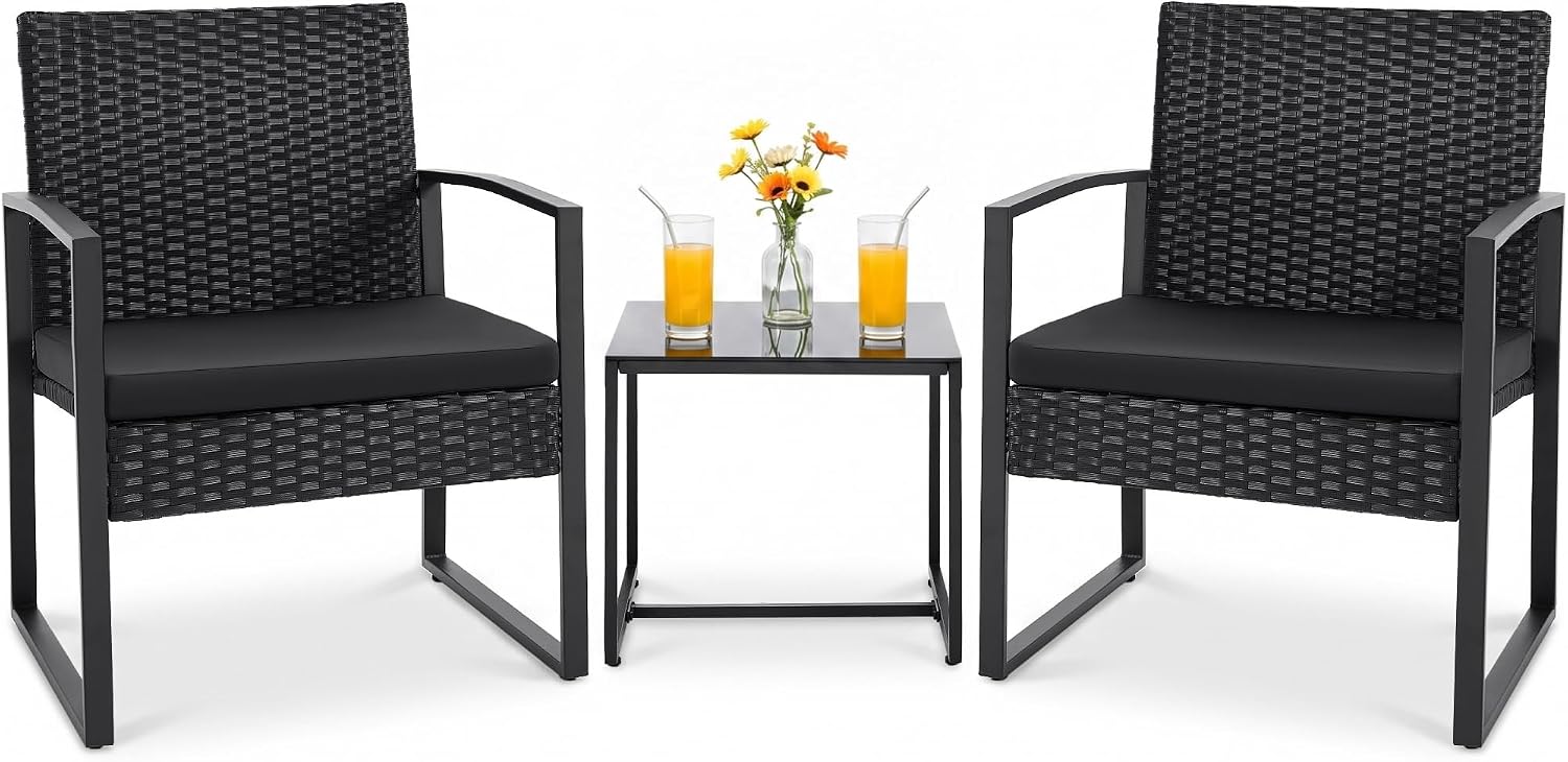 Flamaker 3-Piece Wicker Bistro Patio Set, Black