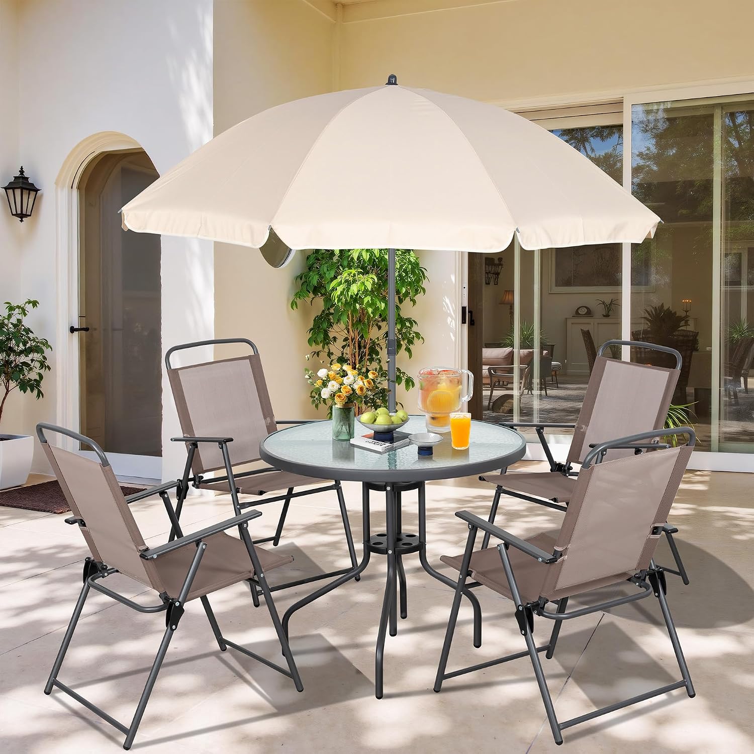 Vongrasig 6-Piece Folding Patio Dining Set, All Weather Metal