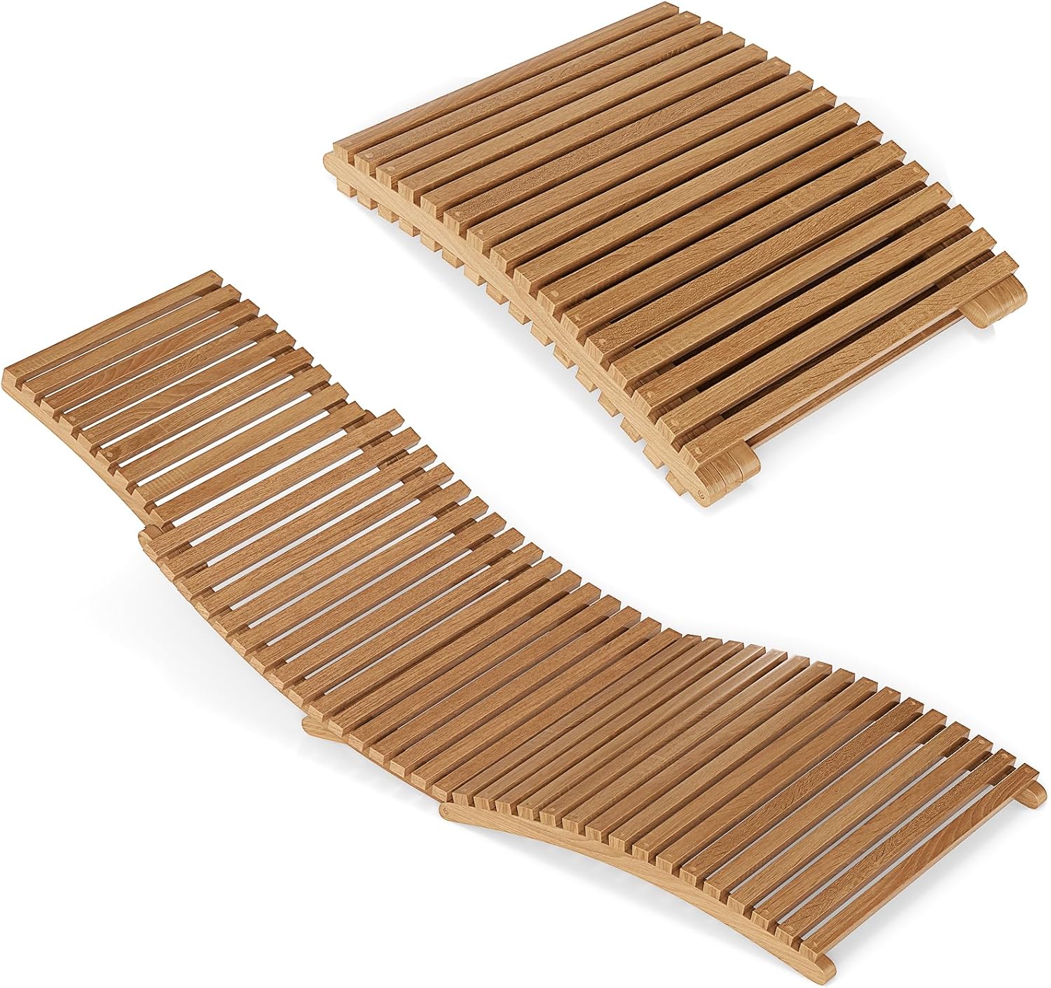 Tangkula Folding Teak Wood Lounge Chair with Slatted Seat