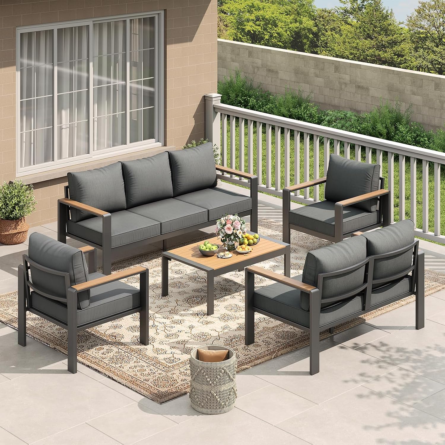 Garvee Aluminum Patio Furniture Set, 7 Seats, with Coffee Table