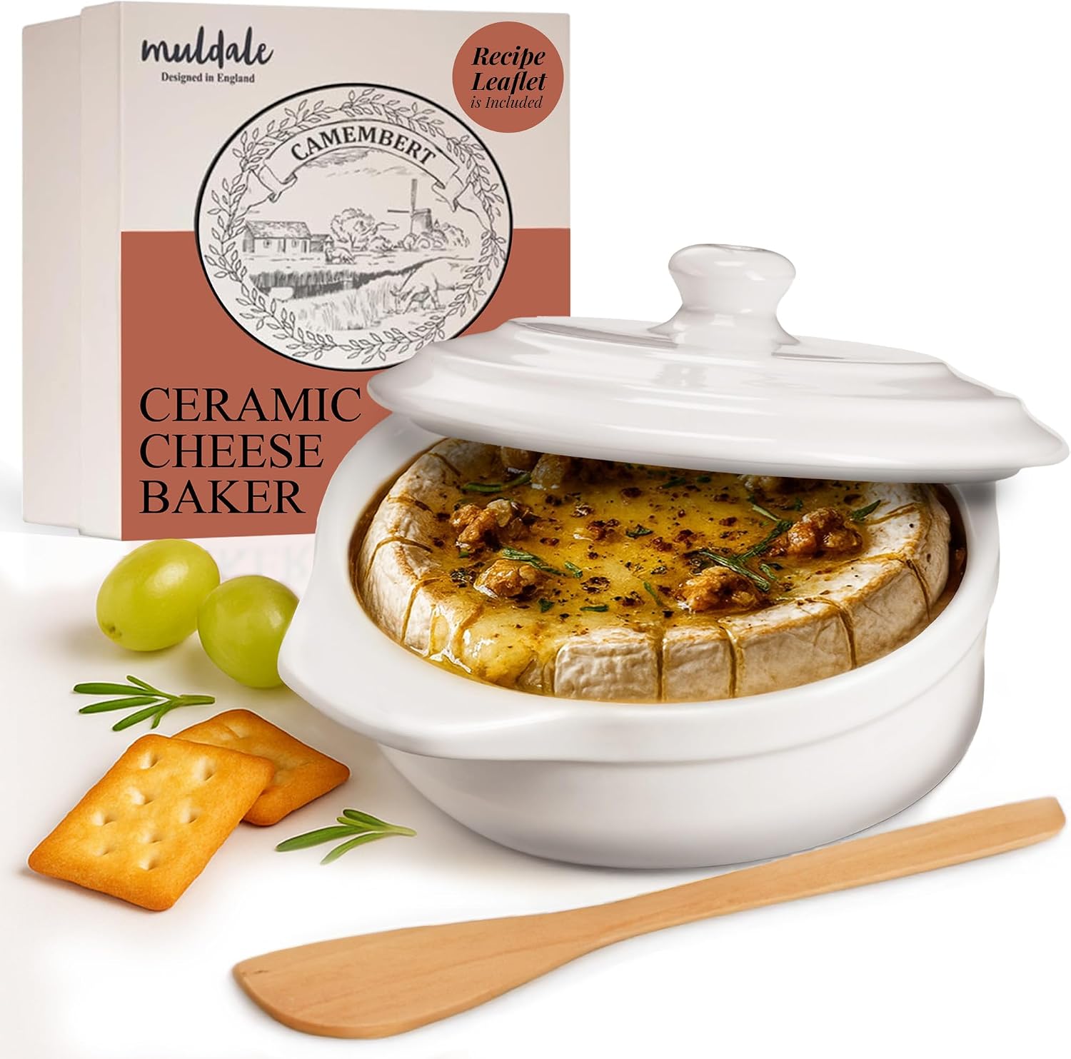 Muldale Brie Baker with Lid and Spreader, White