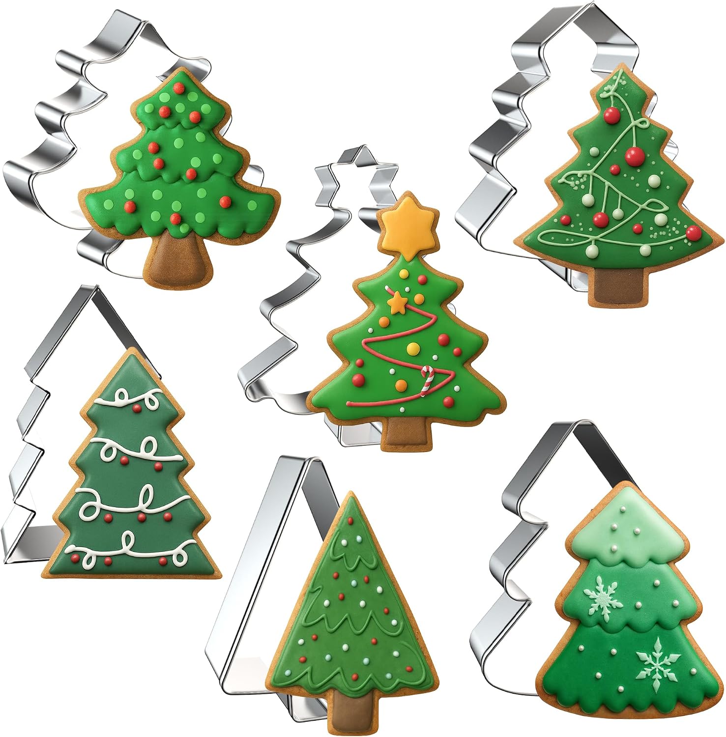 FUSOTO Christmas Tree Cookie Cutter Set, 6 Piece